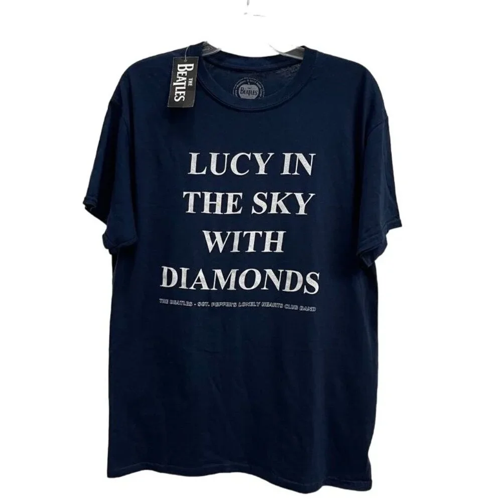 The Beatles Navy Blue White T-Shirt 2017, Lucy in the Sky, 100% Cotton, Large - Picture 1 of 4